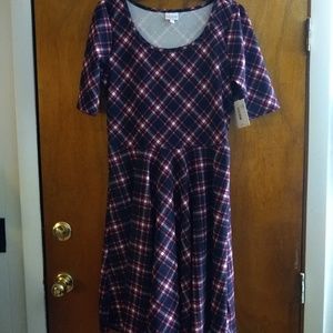 Lularoe Nicole red plaid skater dress
